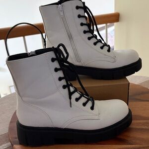 White Lace-Up Ankle Boots